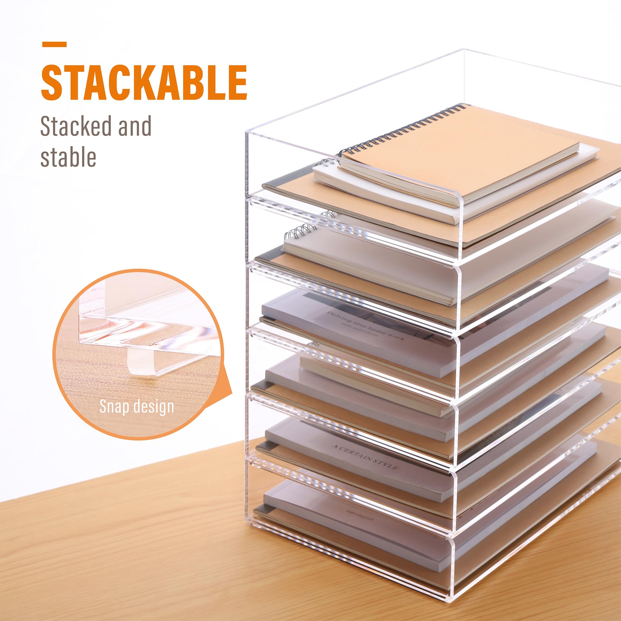 SANRUI 4-stöckiger Papier-Organizer für den Schreibtisch, stapelbare Briefablage, transparente Papierablage, Schreibtisch-A4-Aktenablage, Organizer, Papiersortierer für Büro, Zuhause oder Schule, 31,5