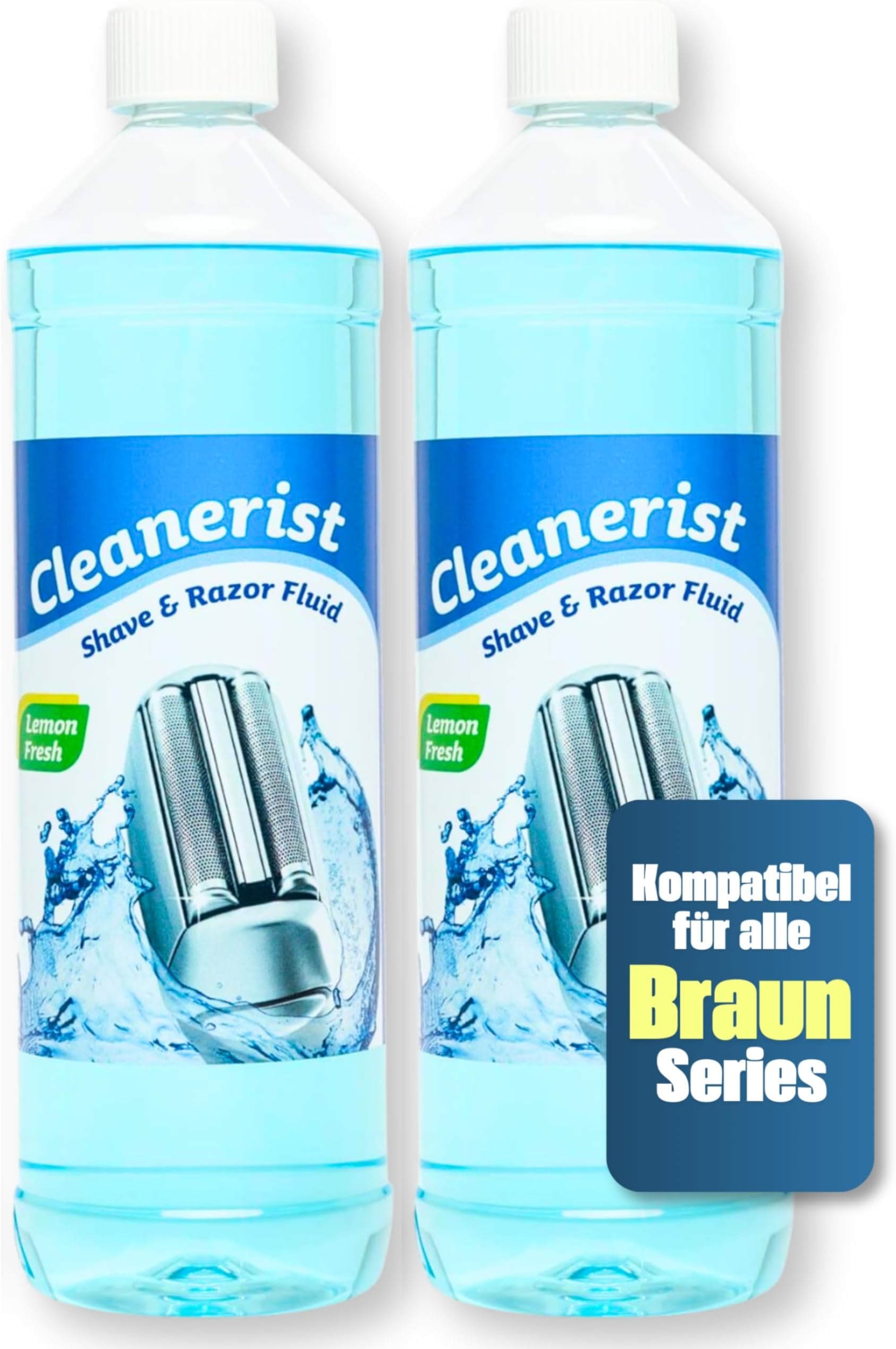 Cleanerist shaver head cleaner, suitable for refilling of Braun clean and renew synchro activator and Pulsonic series 3/5/7/9, 2 x 1 litre.