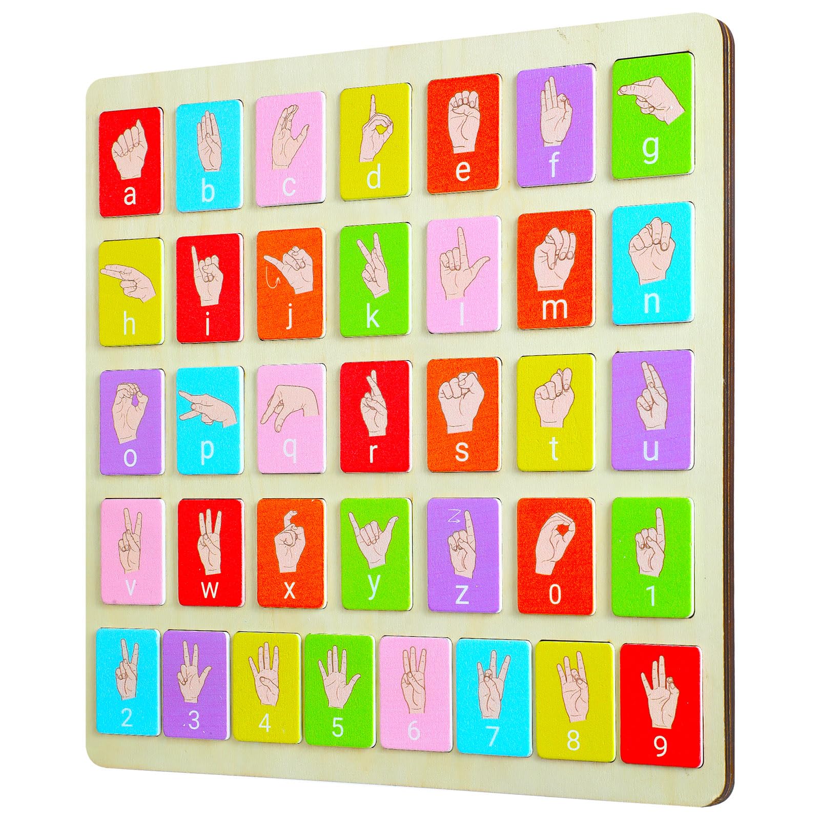 VioraWhite American Sign Language Alphabet Puzzle 36 ASL Wooden Alphabet Letter Puzzles ABC Uppercase Lowercase Number Puzzle Educational Learning Toys Letter Game Tiles