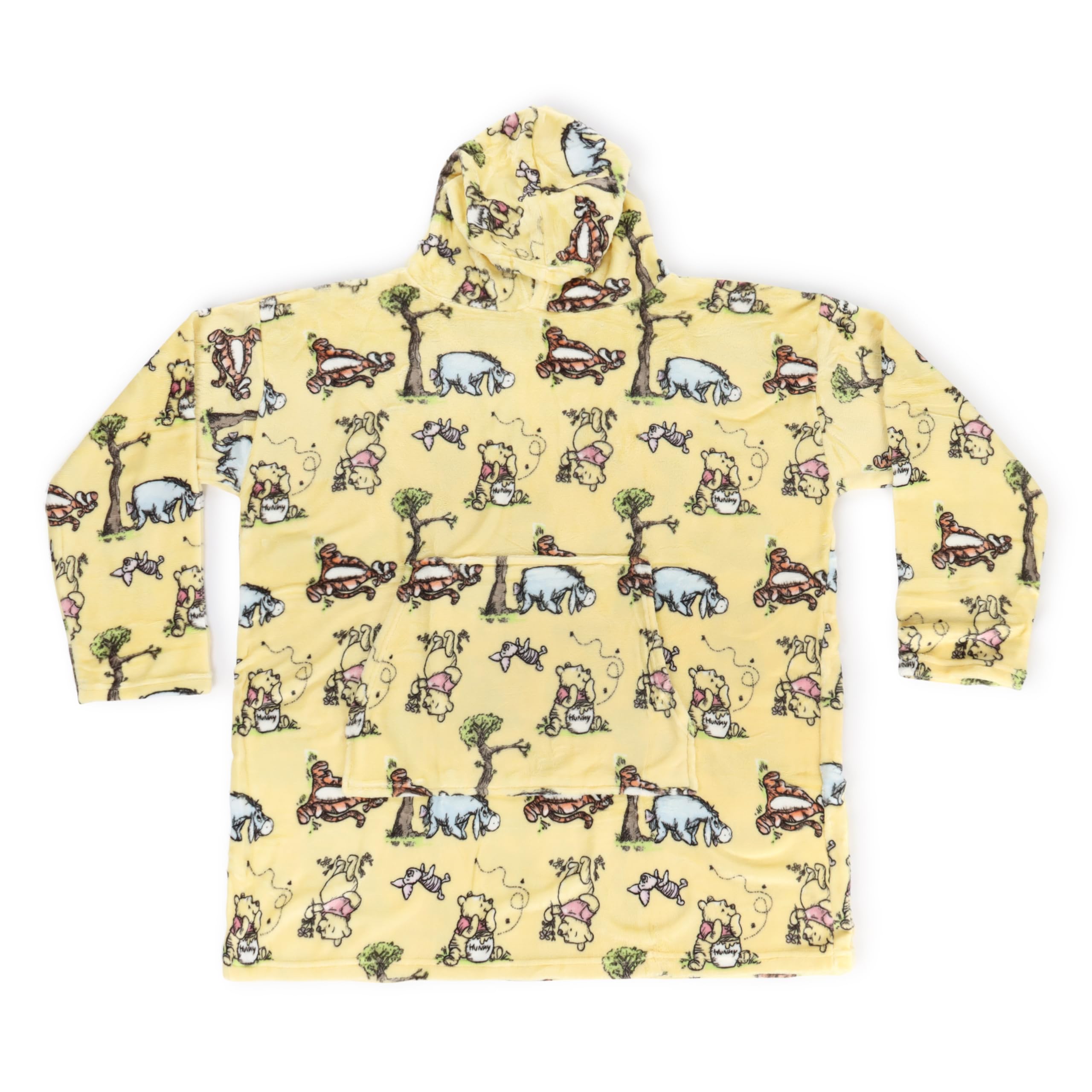 Jay Franco Adult's Disney Winnie the Pooh Wearable Throw Blanket – Oversized Plush Hooded Blanket with Pocket, Soft Cosy Fleece Throw, Gift for Lounging, Official Licensed Property, Yellow, 86x97