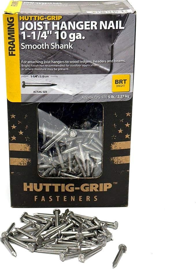 Clavos para abrazaderas de vigas Huttig-Grip de 1-1/4 pulgadas, acabado brillante, calibre 10, paquete de 5 lb (aprox. 970 piezas) miniatura 3