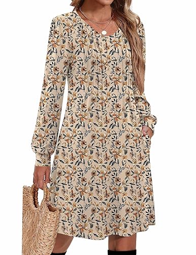 Zeagoo Fall Dresses for Women Long Sleeve Casual Pleated V