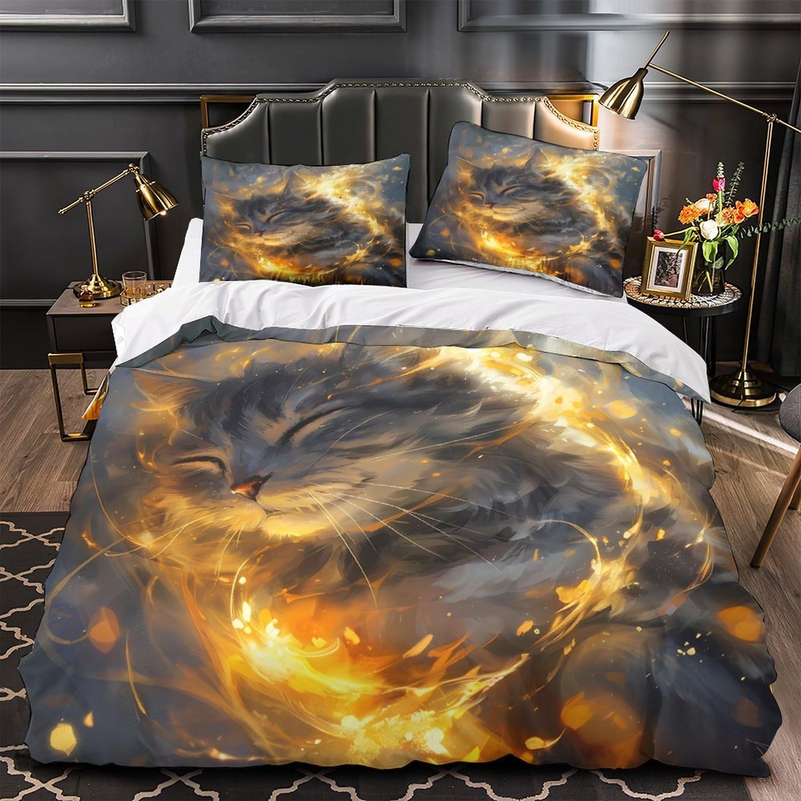 MMDASBVPE Calm Cat Comforter Cover 3D Print Hotel Quality 3 Pieces Bedding Set Zipper Fantasy Duvet Cover Ultra Soft Washable for Adults Kids Girls Boys Women Teens Youth King（220x240cm）