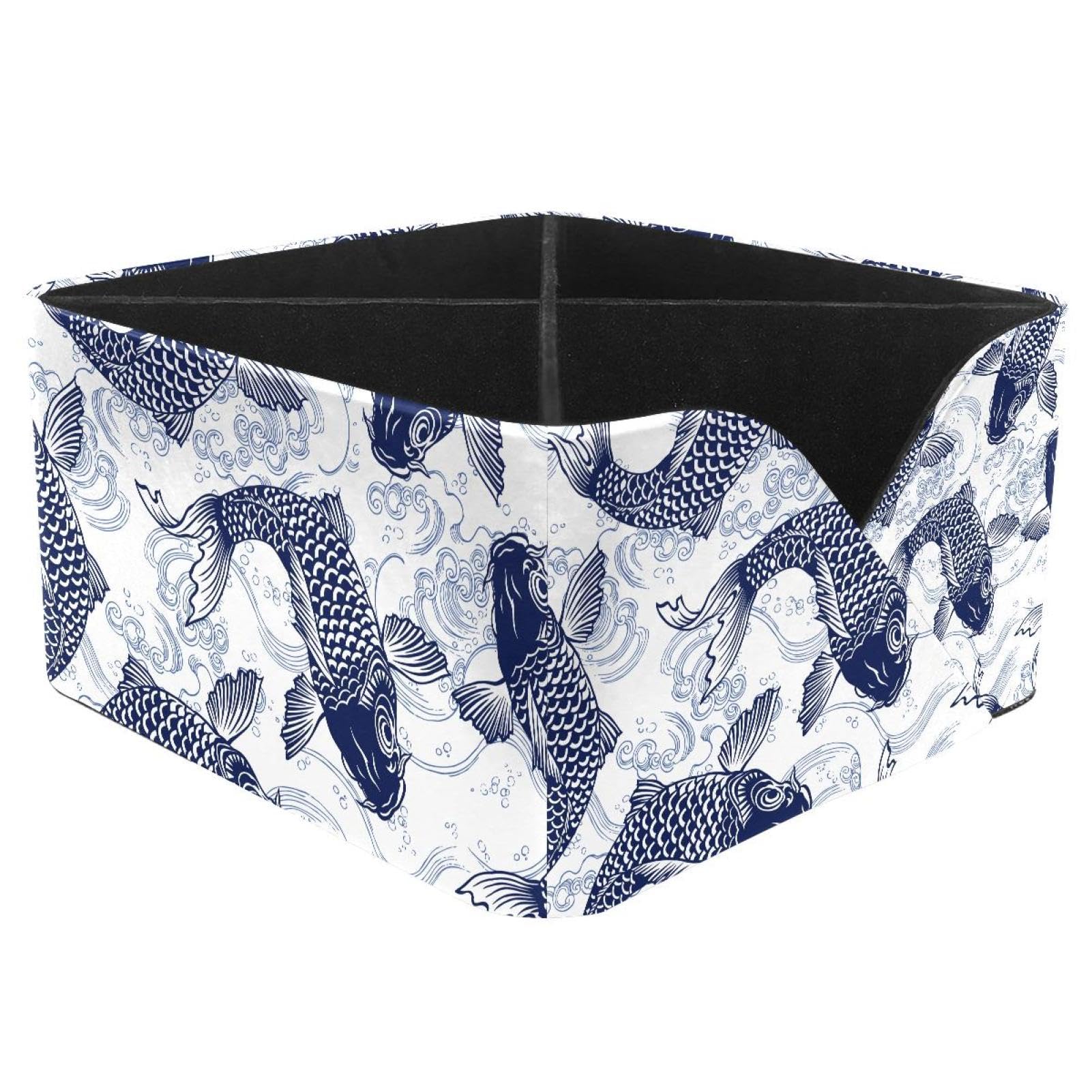 KengjuTesu Blue Fish Carp Koi Wave Pattern Desktop Organizer Pen Holder, Rectangular Pencil Cup for Office, Study and Makeup Stations