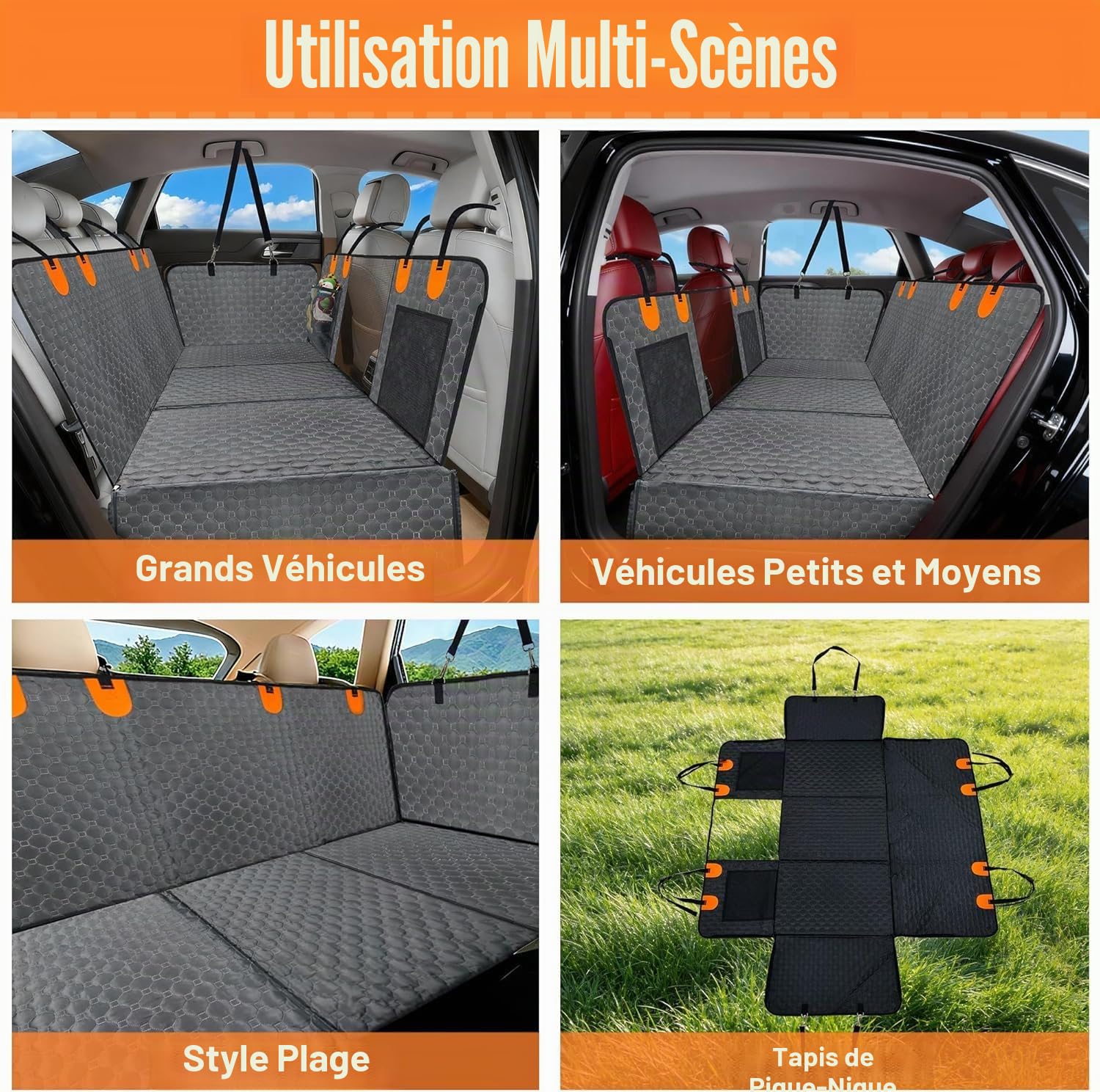 BingoPaw Protection Siège Voiture Chien: Extension Housse de Siège Auto Arrière Imperméable et Anti-Rayures avec 8 Panneaux Solide, Universelle pour Voiture SUV et Camionnette
