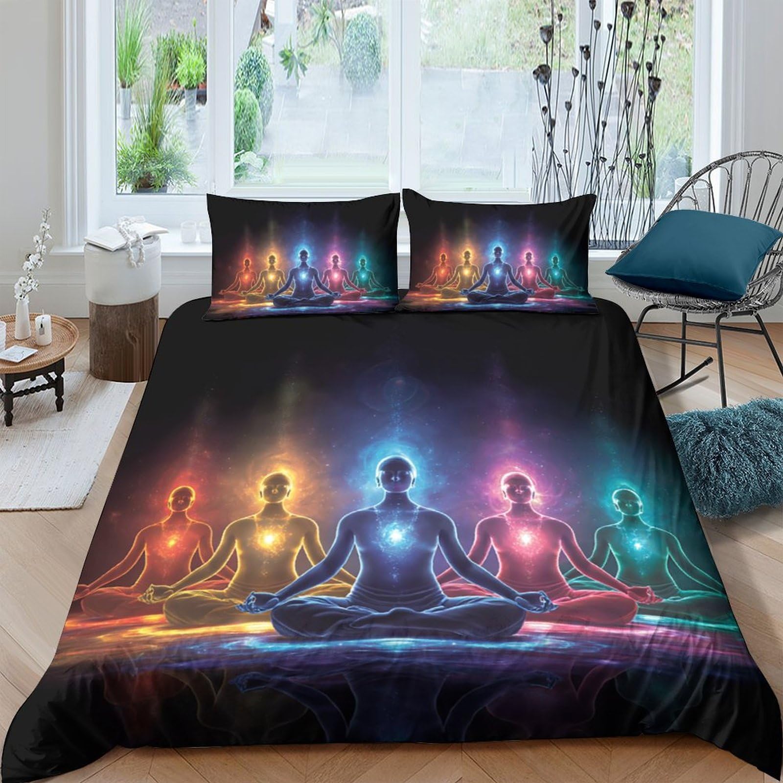 Ctjqhvkz Style-10 3D Printed Chakra Energy Fitted Sheet Microfiber Colourful Meditation Spirit Bed Sheet For Bedroom Dorm Decor Single（135X200cm）