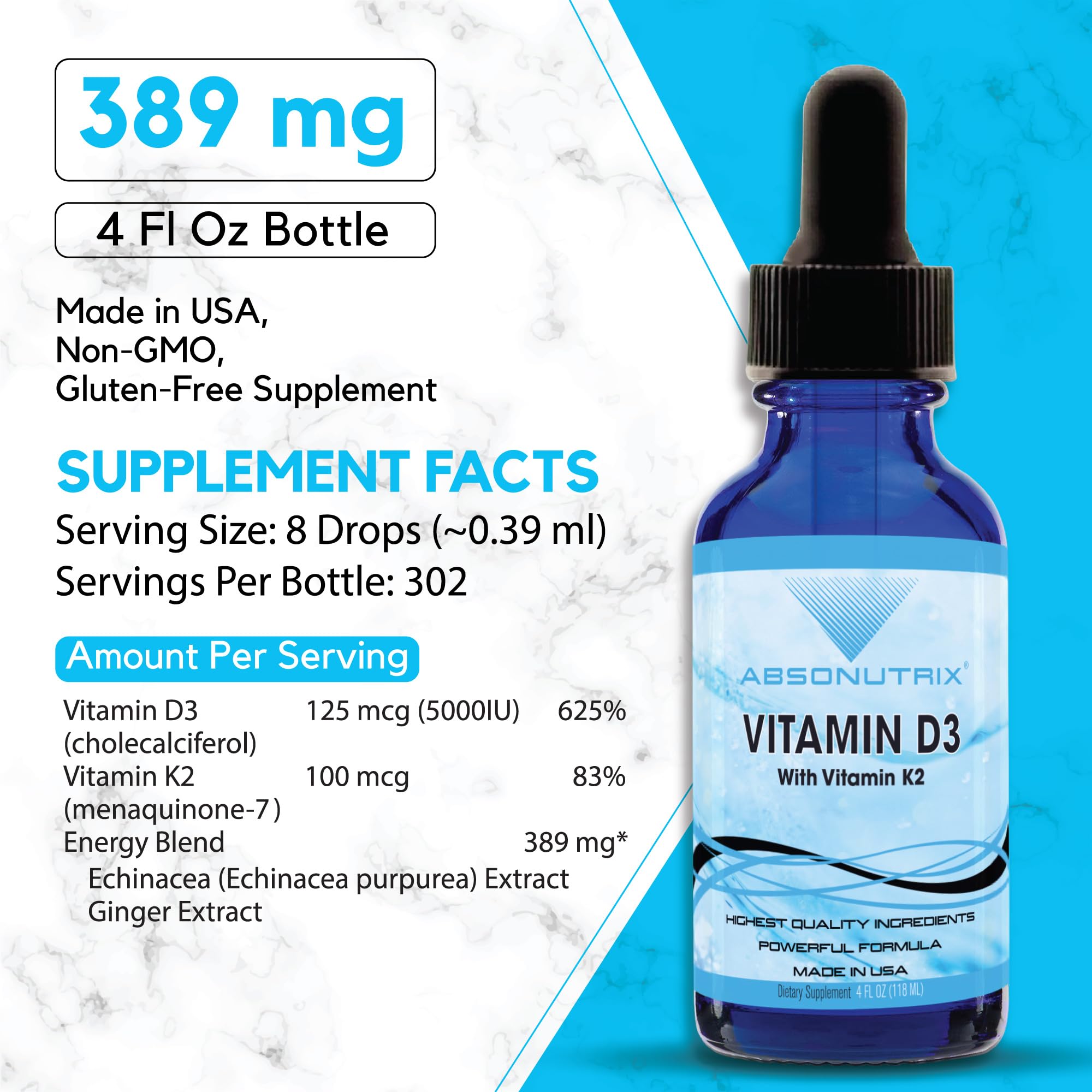 Vitamin D3 K2 Liquid Supplement, 390mg, 4 Oz Liquid — Amazon image 2