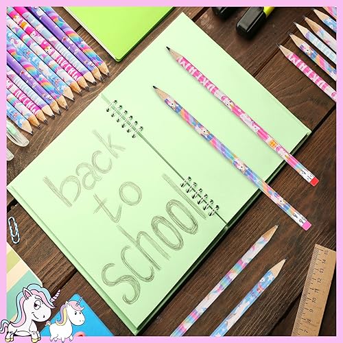 Miniatura 6 de Lápices Rainbow HB Unicorns, lápices de grafito borrables con borradores para niños, recuerdos de fiesta de unicornio (paquete de 36)