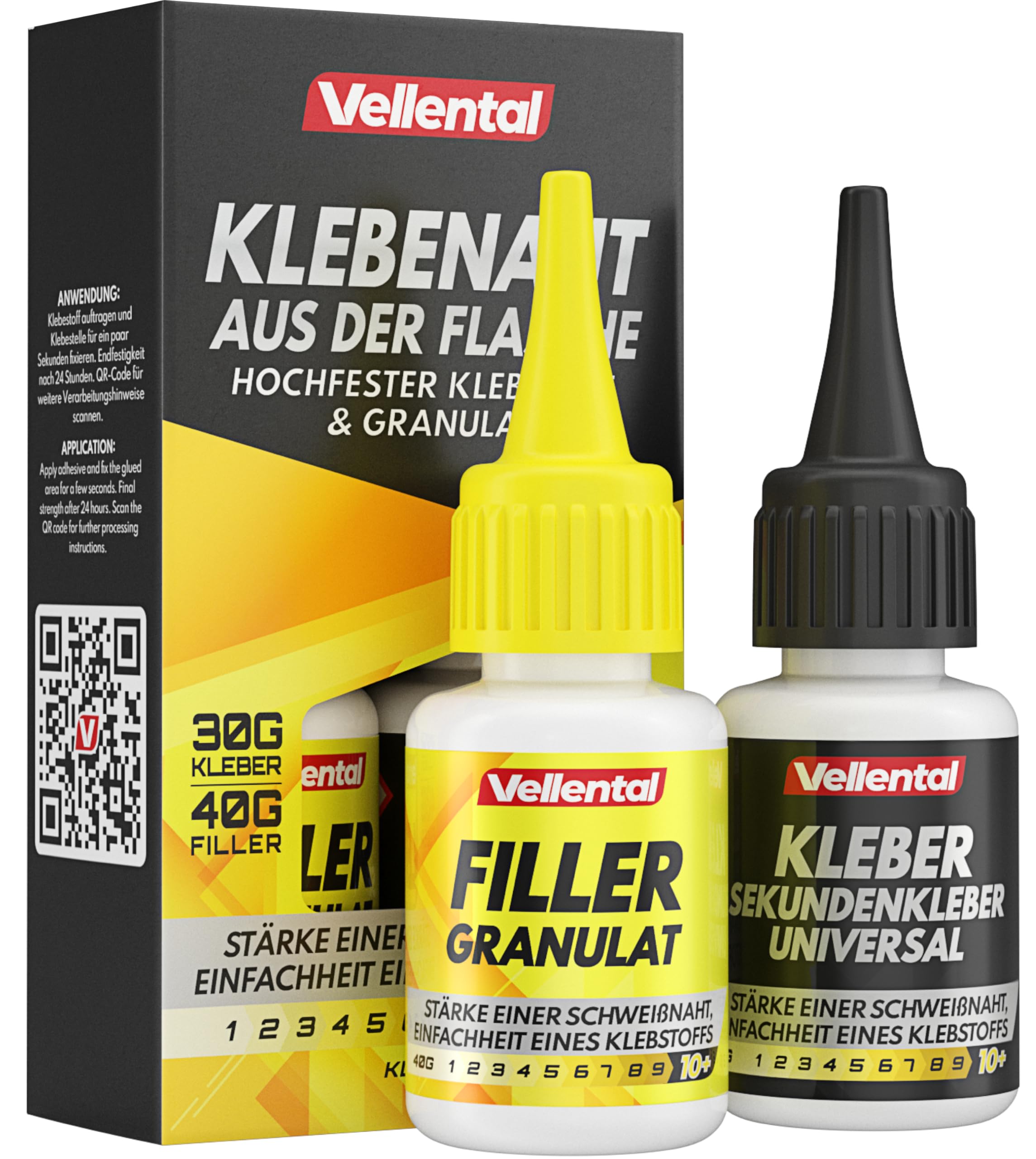 Klebenaht aus der Flasche - 2K Sekundenkleber extra stark mit Filler (XXL Packung) - Profi Kleber für Plastik, Kunststoff, Holz, Metall, GFK, uvm. - Hitzebeständig & wasserfest