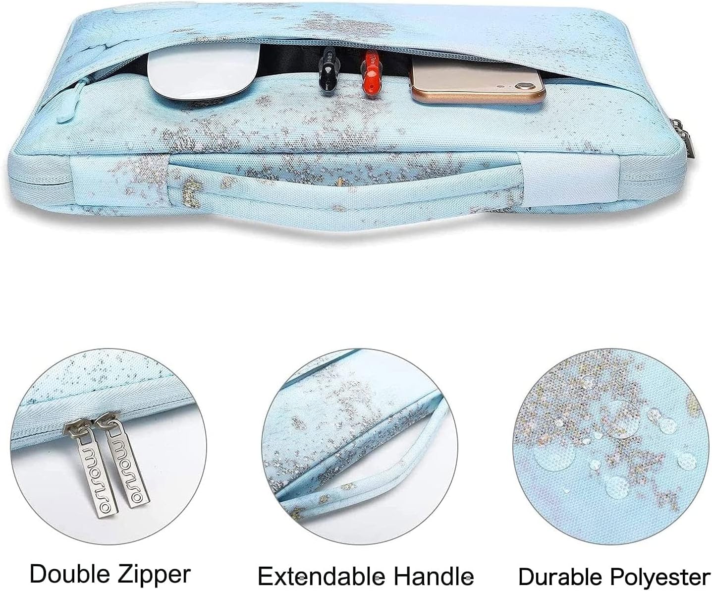 MOSISO Compatible with MacBook Air 13 inch Case 2026 2025 2024 2023 2022 M4 A3240 M3 A3113 M2 A2681, Hard Shell&Bag&Keyboard Cover&Webcam Cover&Screen Film for MacBook Air 13.6 inch, Mint Blue Marble - Image 5