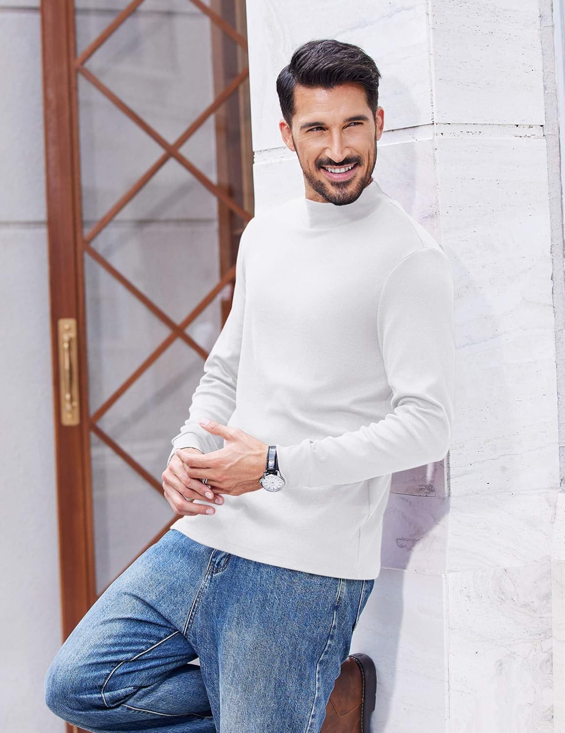 COOFANDY Men's Slim Fit Mock Turtleneck T Shirt Casual Basic Knitted Long Sleeve Pullover Sweater - Image 2