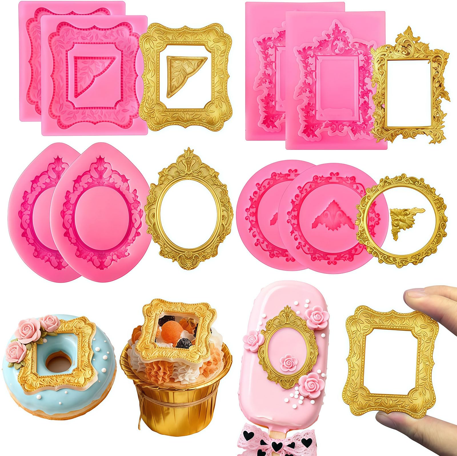 8 Piezas Moldes De Silicona para Marcos De Fotos Barrocos, Moldes Antiguos para Chocolate, Decoración De Fondant, Pasteles Y Cupcakes