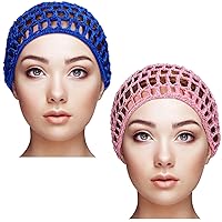 Vista 9 de Geyoga 2 piezas de red de ganchillo para el cabello, gorro tejido de rayón, cubre moño, gorras de ducha tejidas, gorro para dormir para mujeres