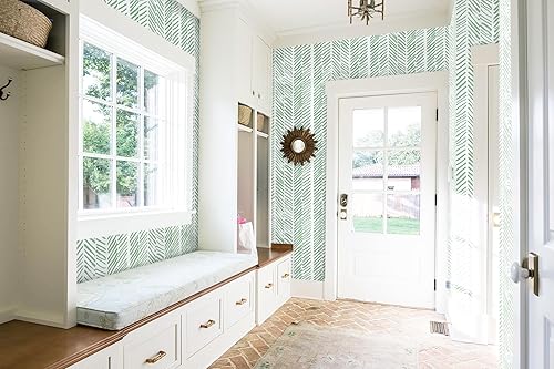 Miniatura 4 de Guvana Papel tapiz verde y blanco con patrón de líneas verdes, papel de contacto con rayas para despegar y pegar de 17.7 x 118 pulgadas, moderno,