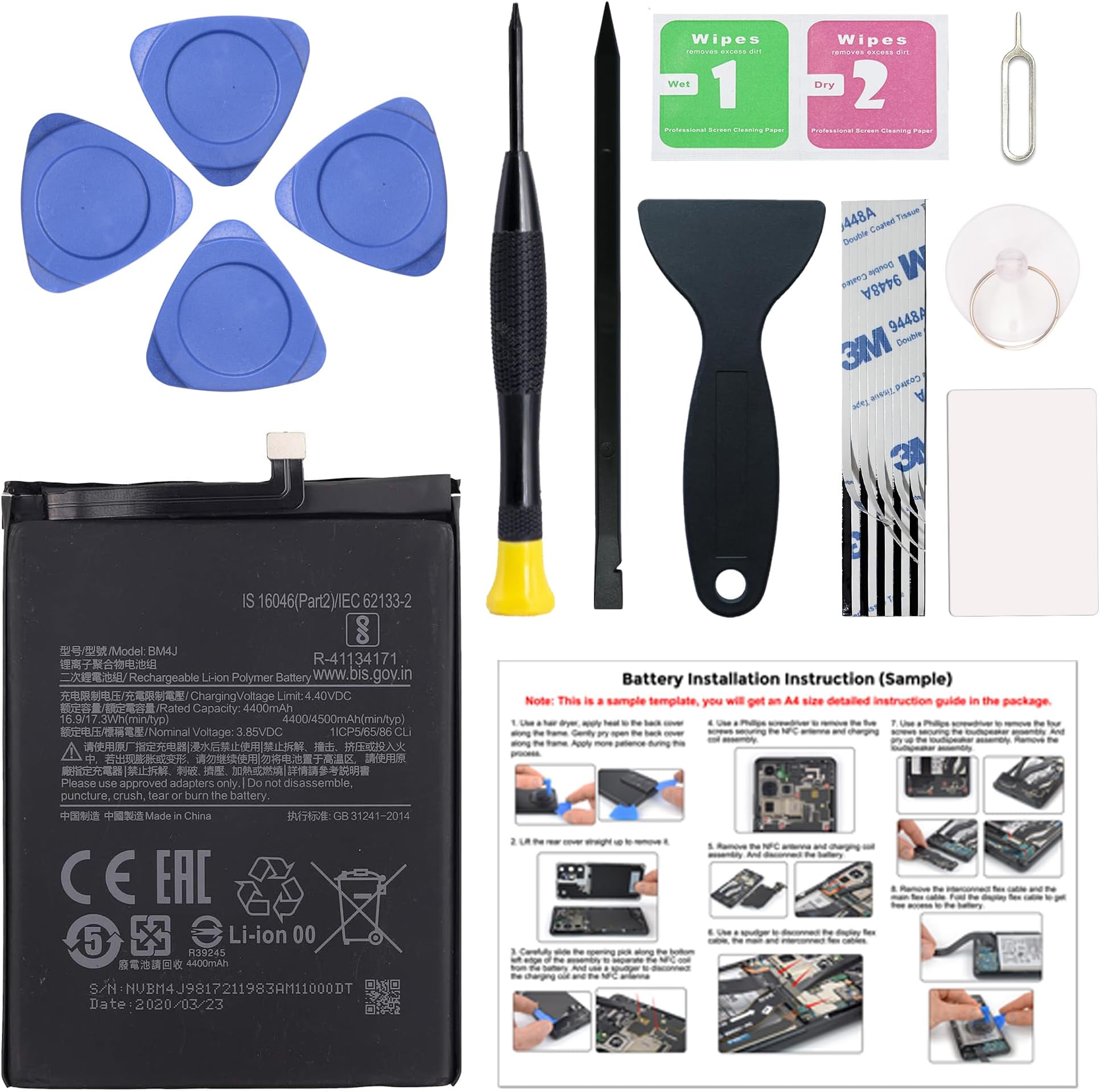 New Upgraded Battery for Redmi Note 8 Pro, BM4J Replacement Battery Compatible with Redmi Note 8 Pro, with Repair Tools & Instruction