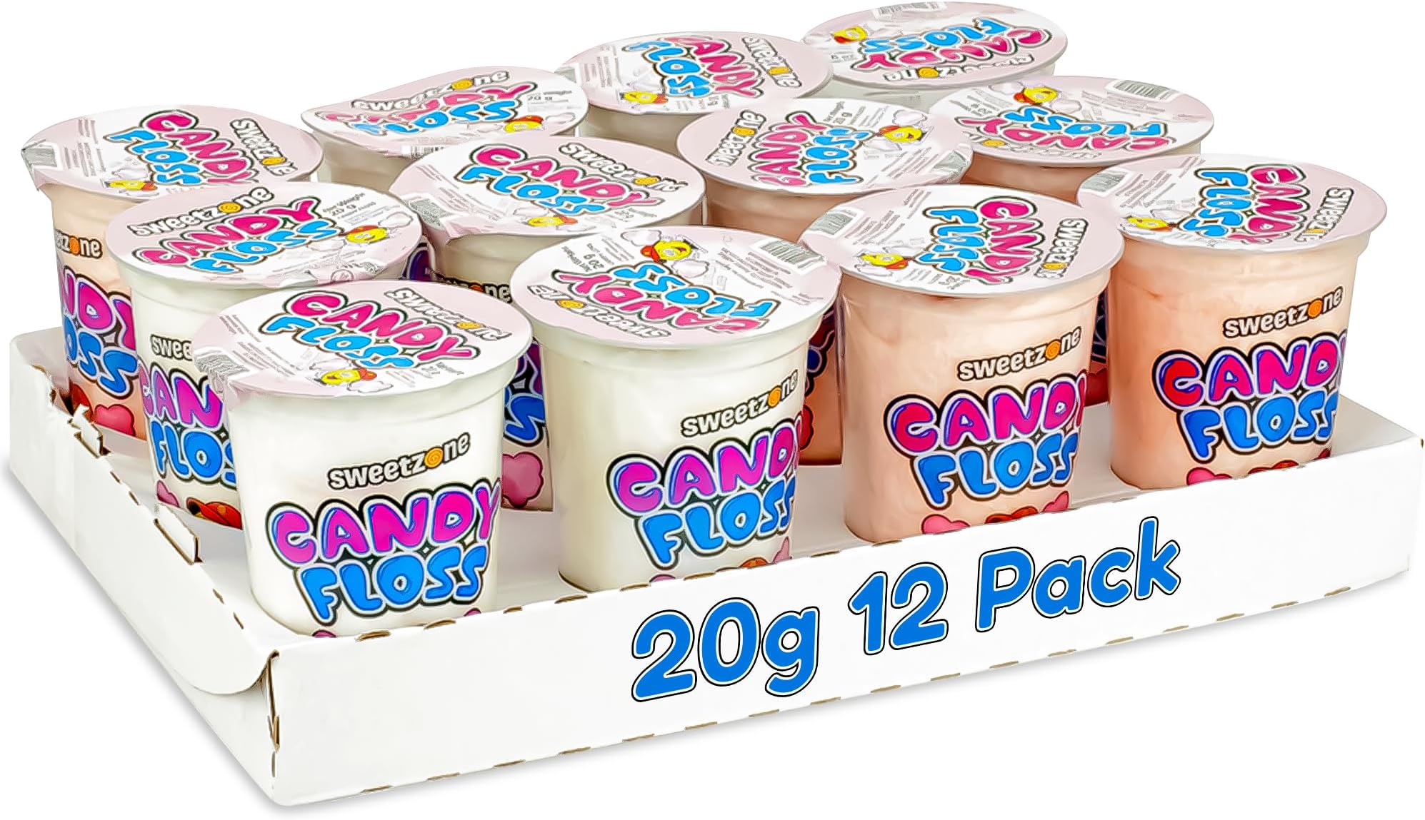 Candy Floss Halal Sweets Tub 20g x 12 Pack, Sweets Bulk, Retro Sweets, Cotton Sweets, Sweet Box, Bulk Sweets, Candy for Sweet Bags, Sweet Tub Delight, Bulk Candy