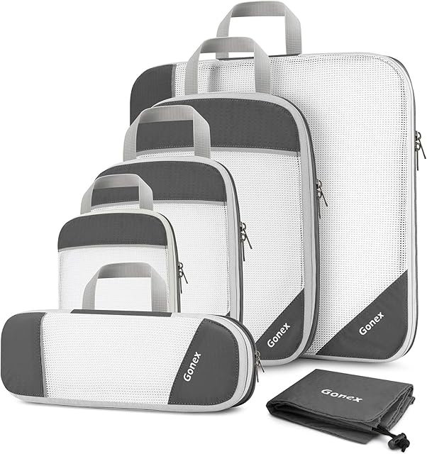 Gonex Compression Packing Cubes, 6 PCS Travel Luggage Packing Organizers with Mesh Extensible Suitcase Organiser for Travel