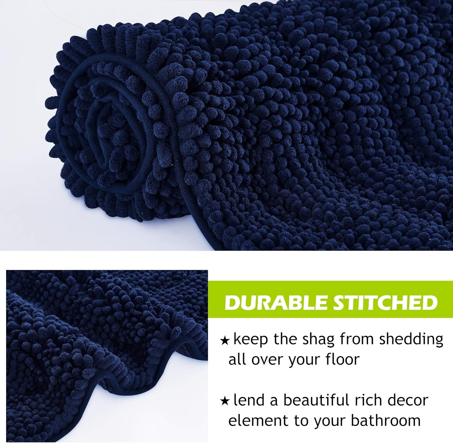 KGORGE Bath Mat for Bathroom - Soft Shower Rug 60 x 24 Quick Drying Washable Absorbent Non-Slip Super Soft Chenile Bathtub Carpet Decorations for Family, Navy Blue, 1 Piece