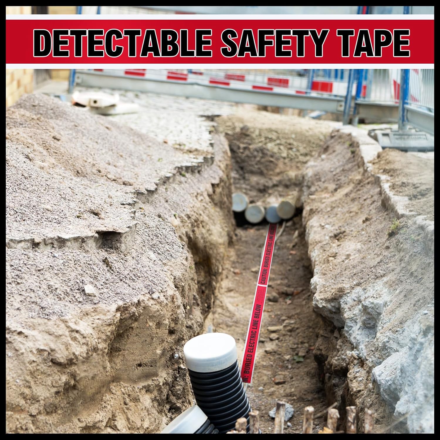 2 Roll 2 Inch x 1000 Feet Detectable Safety Tape Buried Gas Line Electrical Caution Safety Warning Tape for Underground Buried Electric Wire Gas, Black Print(Red)