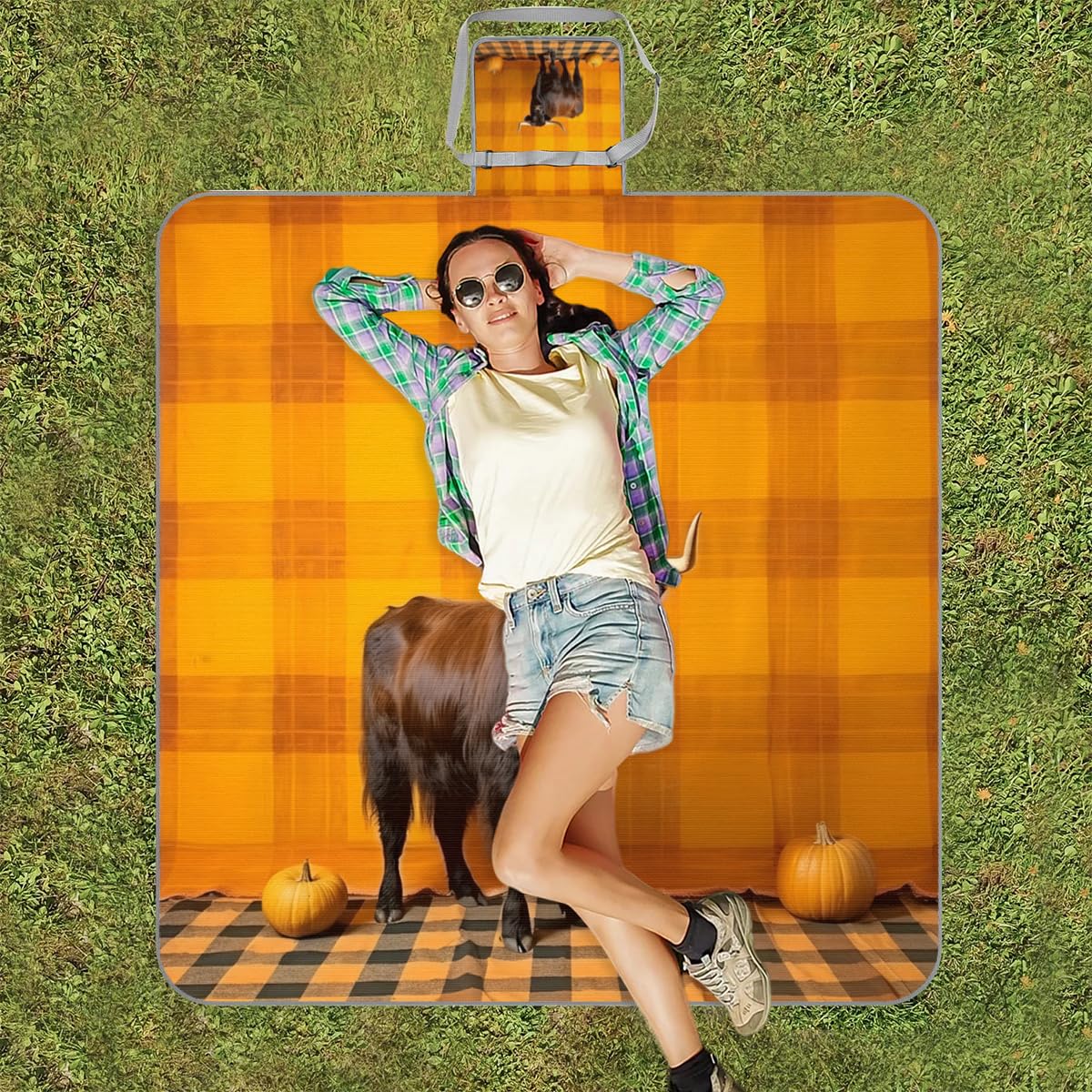 Manta de picnic de 150 x 145 cm, manta de playa plegable para exteriores, impermeable, para playa, camping, senderismo, picnic