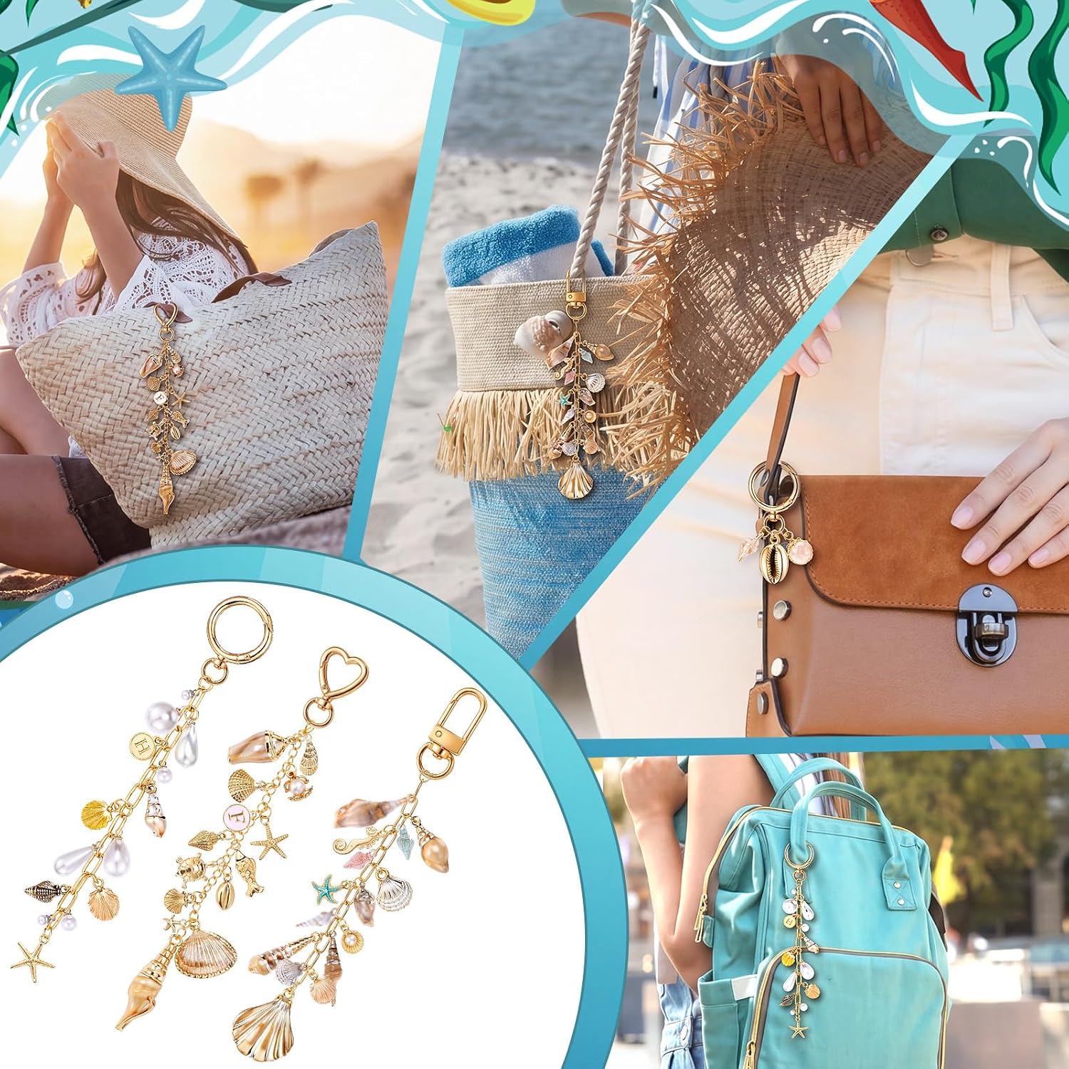 Highergo 922 Pcs Charms Lip Gloss Keychain Making Kit DIY Craft Including 24 Keychain Clip 28 Extender Chain 208 Charms Jewelry Plier for Custom Bag Phone Crafting Jewelry Making Kit (Beach)