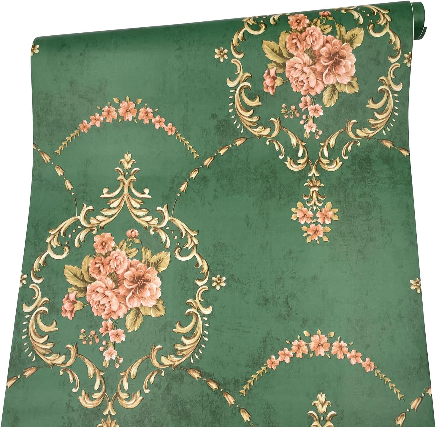19.68ft Roll Green Floral Wallpaper, PVC Self-Adhesive Cabinet Liner, Renter Friendly Upgrades, Moisture Proof Drawer Covering, Christmas Furniture Decor Paper (M-236.2x17.7 Inch)