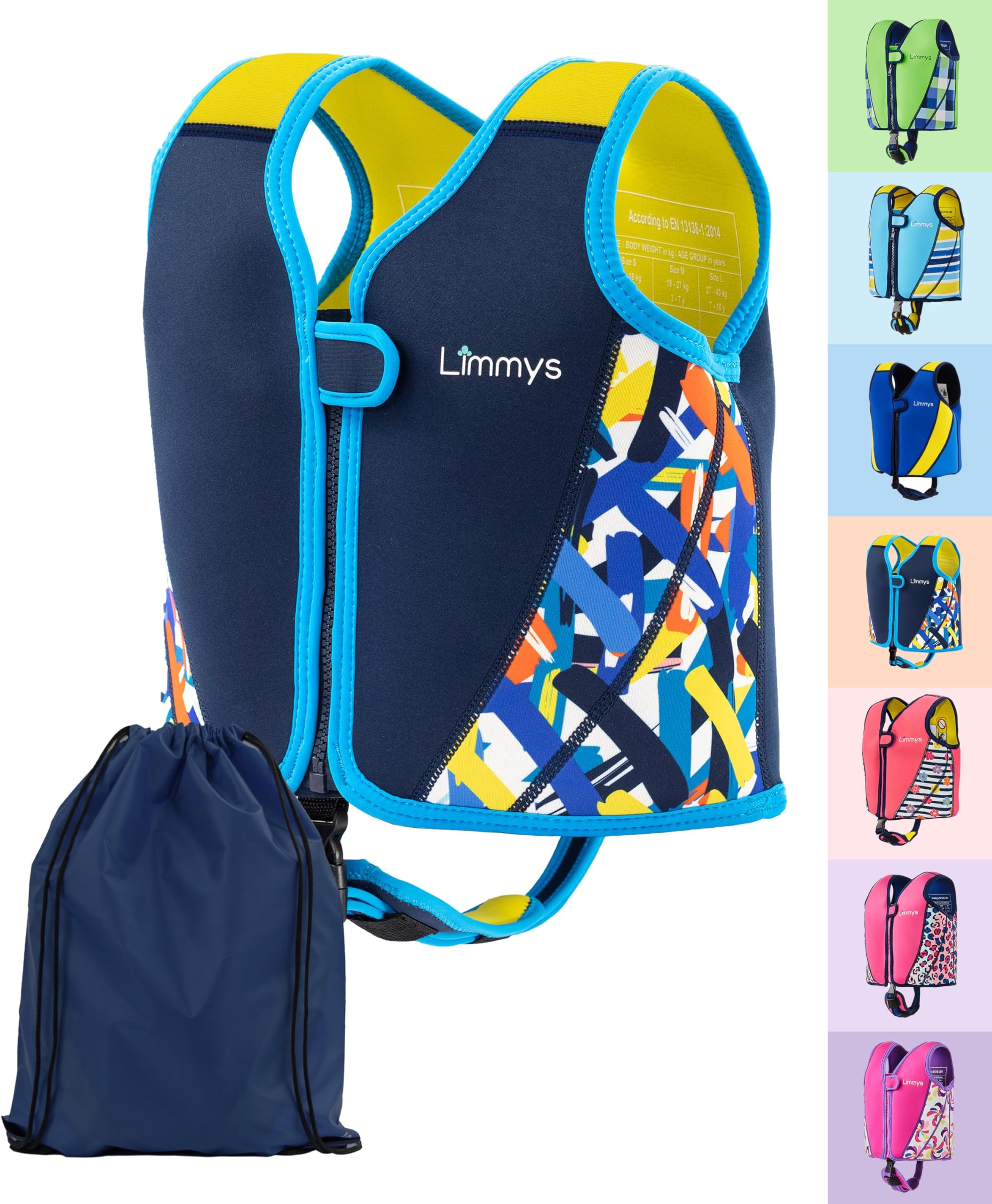 Limmys Swim Vest for Toddlers & Kids – Adjustable Buoyancy Swimming Aid, CE Safety Certified, Award-Winning Parent-Approved Design, Soft Neoprene Comfort, Secure Durable Design, Carry Bag Included