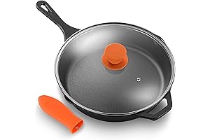 NutriChef 12-Inch Cast Iron Skillet with Lid