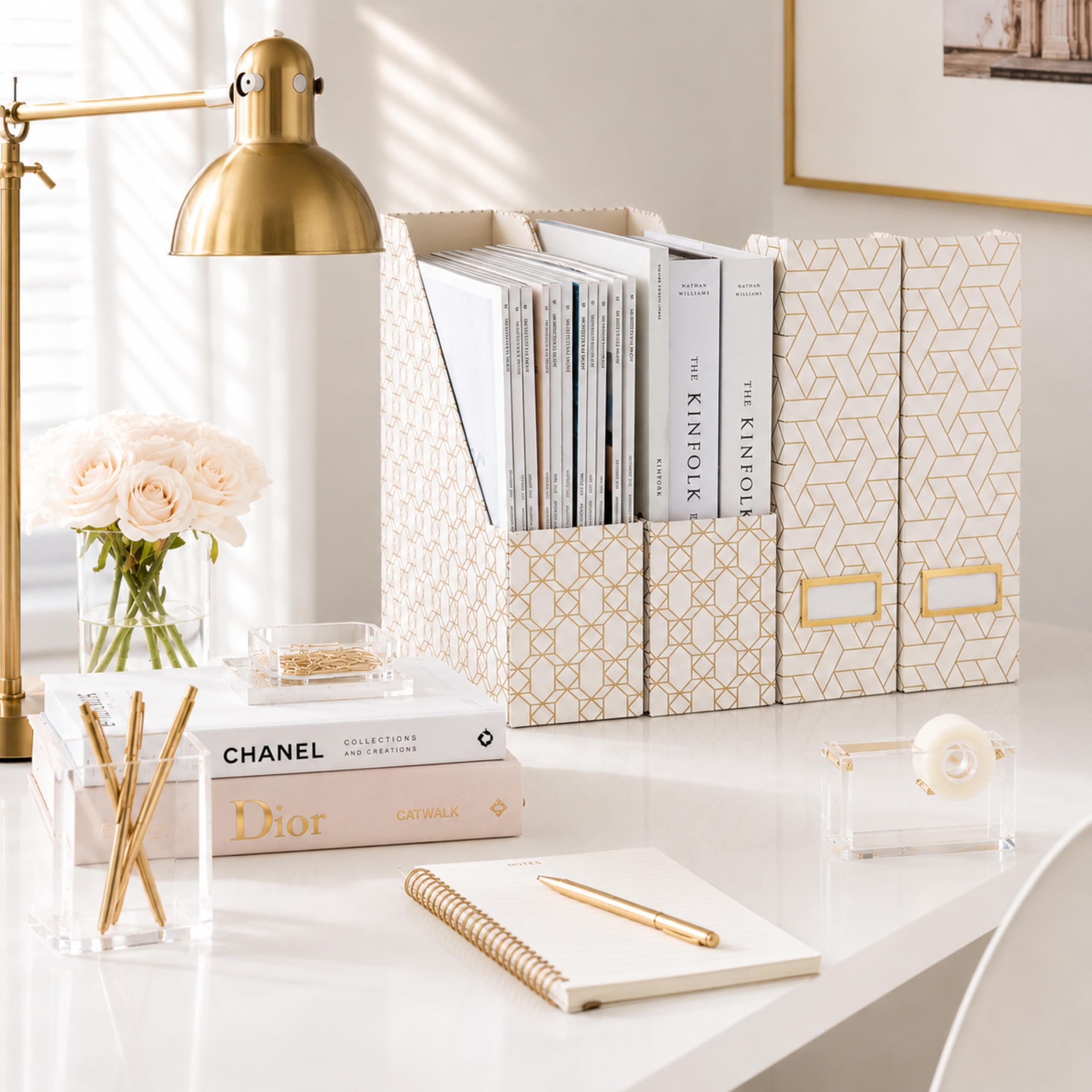 マガジンラック Vintage magazine holders Magazine Holders White Magazine Holder - Set of 4 Gold Magazine