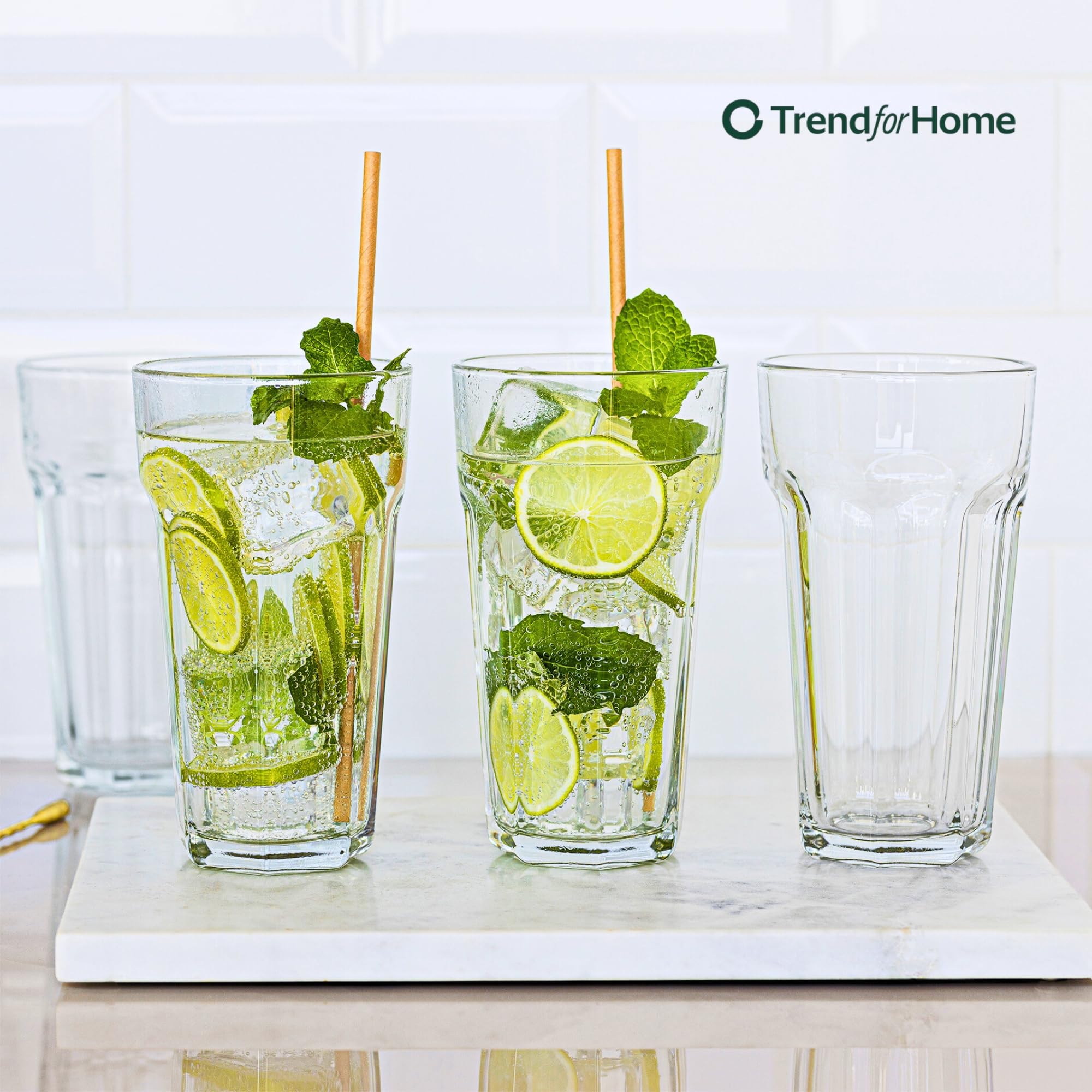 TREND FOR HOME Szklanki do Koktajli XXL Caipirinha Highball 630 ml Zestaw 6 Sztuk Retro Szklanka Wysoka Longdrink Woda Sok Szkło Sodowo-Wapniowe Bezołowiowe Kolekcja Alva Transparentne Zmywarka