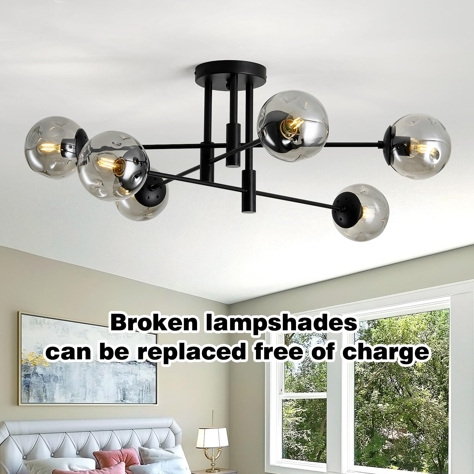 SZXYKEJI 6-Lights Glass Globe Sputnik Chandelier Modern Flush