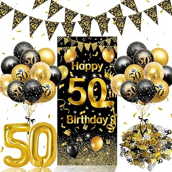 50 Geburtstag DekoRainllon 50. Geburtstag M nner FrauenKonfetti Deko 50. Geburtstags Dekos Luftballons Schwarz GoldGeburtstagsdeko 50 Jahre Lange Banner Hintergrund50 Geburtstags Mann