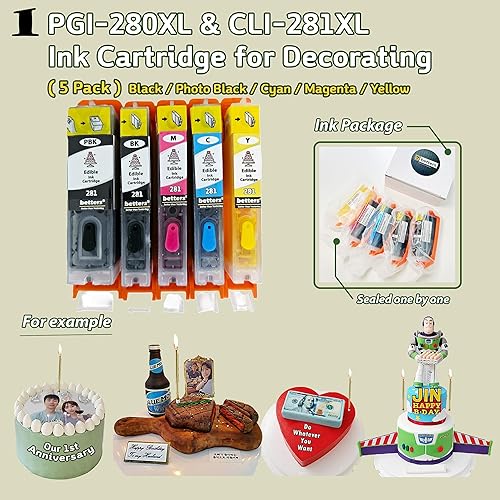Miniatura 2 de betters Cartucho de tinta para C A K E Topper Imagen PGI-280  CLI-281 para Pixma TS702 TS702a TR8520 TR8620 TR8620a TS6220 TS6320 TR7520 TR7620