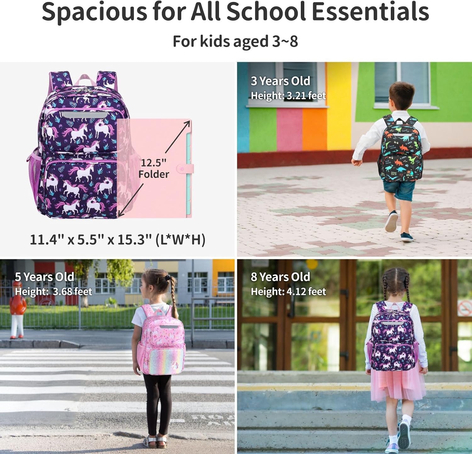 Kids Backpack for Girls Kindergarten - 15 Inch Lightweight School Bookbag fits Folder, Unicorn Backpack for Kids 4-7 with Chest Strap & Insulated Pocket, Deep Purple - Image 2