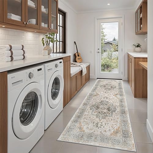 Miniatura 221 de Madane Alfombra lavable de 2 x 3 pies, alfombra de entrada pequeña, antideslizante, vintage, para entrada interior, alfombra de pelo bajo