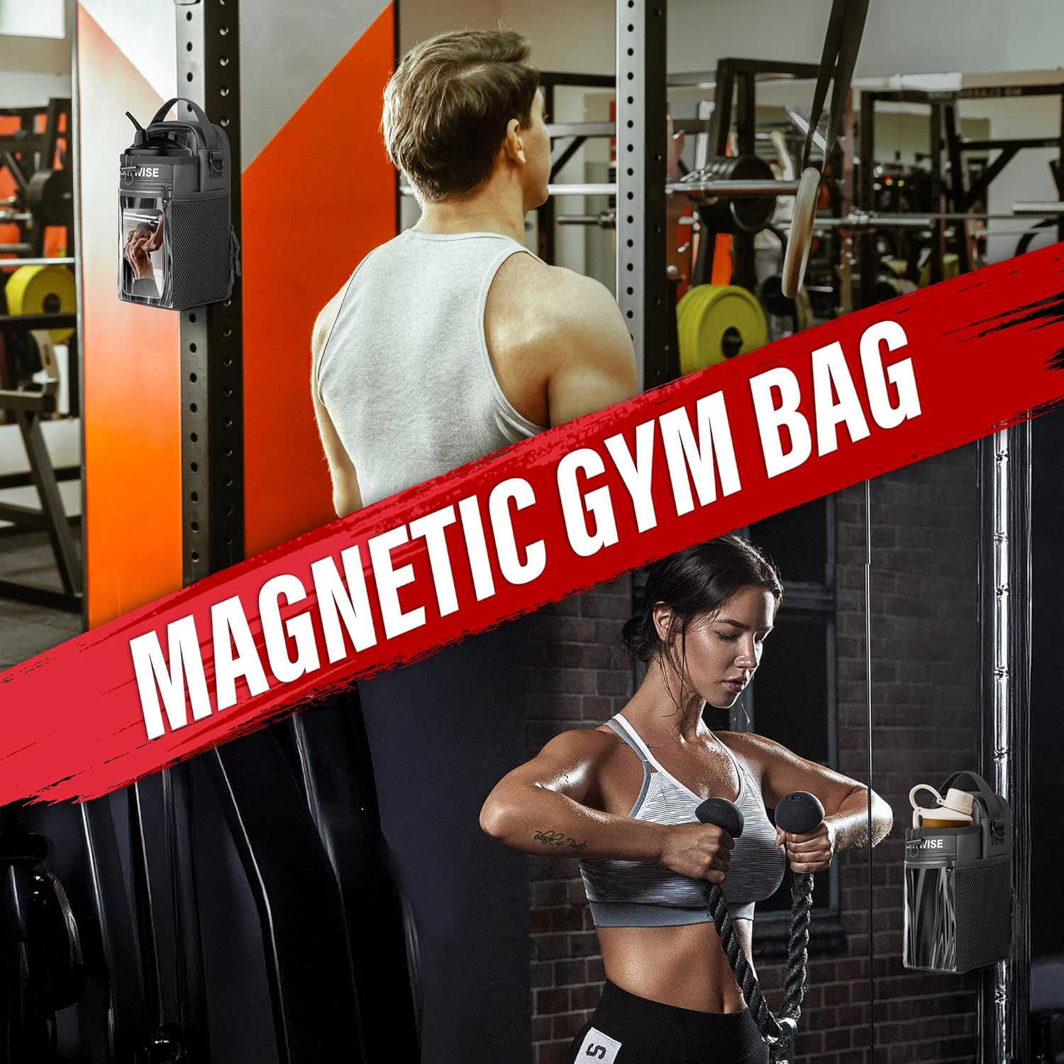 Magnetic Gym Bag-Upgraded Magnetic Water Bottle Bag for Men And Women,Water Bottle Pouch With Adjustable Strap & Phone Pockets,Gym Pouch Hold 40oz for Workout （Bottles Not Include）