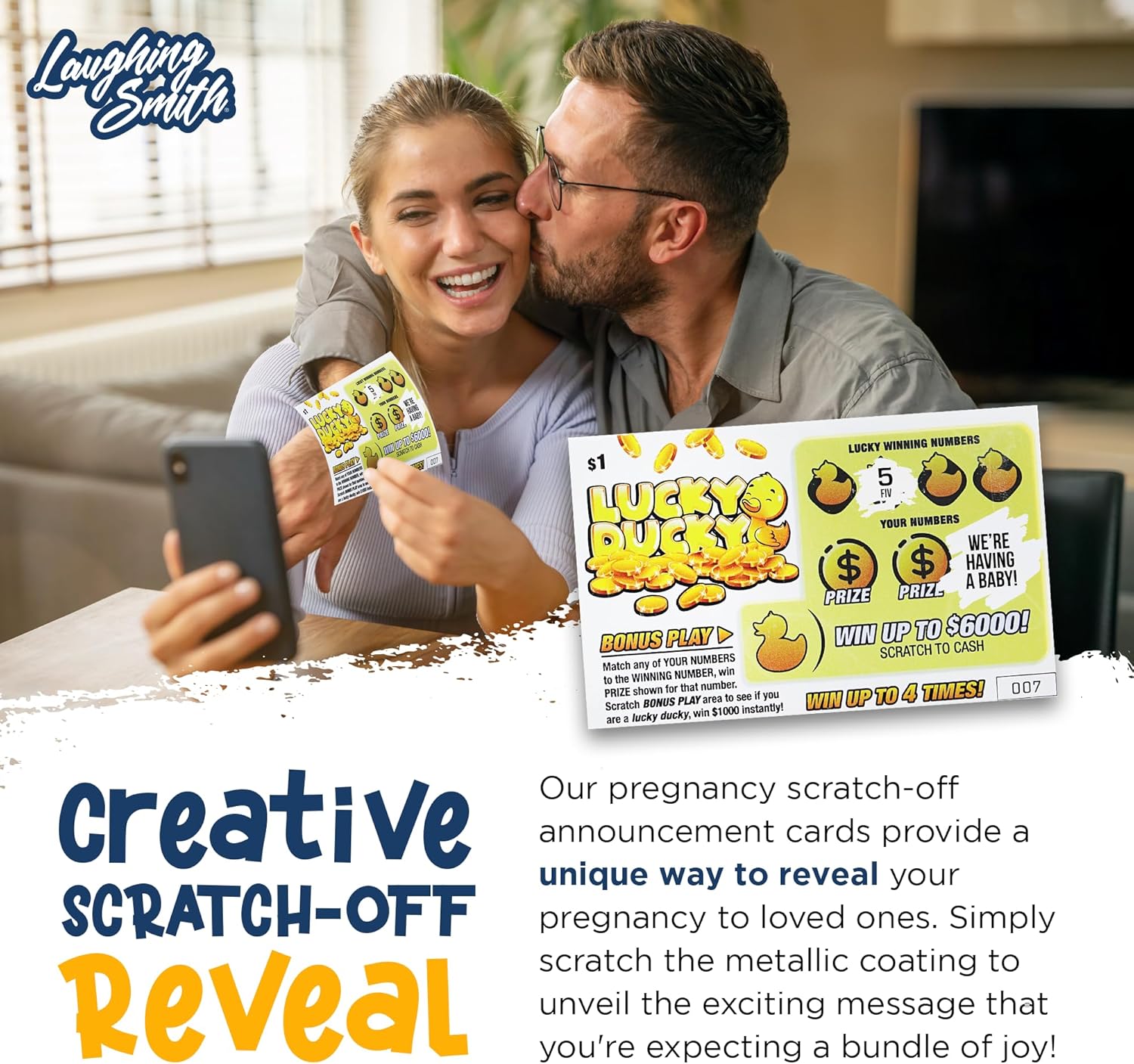 Laughing Smith Lucky Ducky Fake Pregnancy Announcement Lottery Tickets - Pregnancy Reveal Scratch Off Card - Funny Surprise Pregnancy Announcement - Gender Reveal - Cute Baby Announcement Ideas-Prank