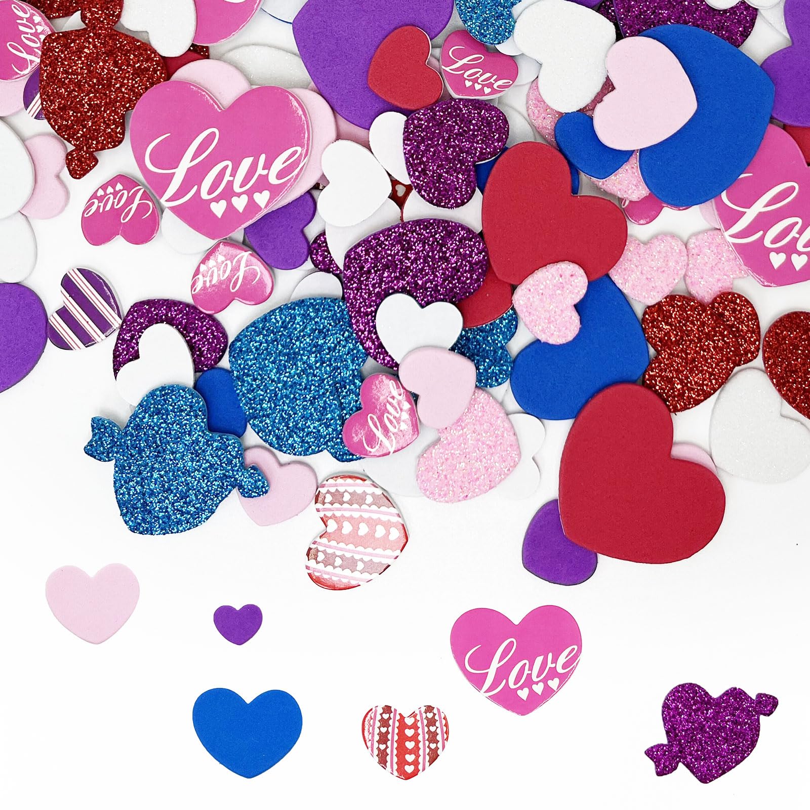 Femihua Red Valentines Day Stickers - 120Pcs Eva Foam Love Heart Mix Stickers, Glitter Self-Adhesive Sticker For Valentine's Day For Valentines Day Wedding Anniversary Diy Handmade Gifts Deco