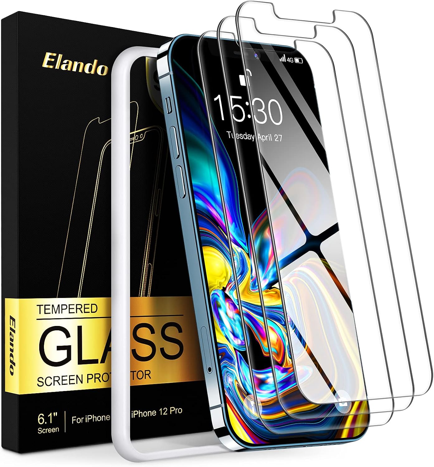 Elando Screen Protector Compatible with iPhone 12/iPhone 12 Pro 6.1 Inch, Case Friendly Tempered Glass Film 9H Hardness with Easy Installation Kit, 3-Pack