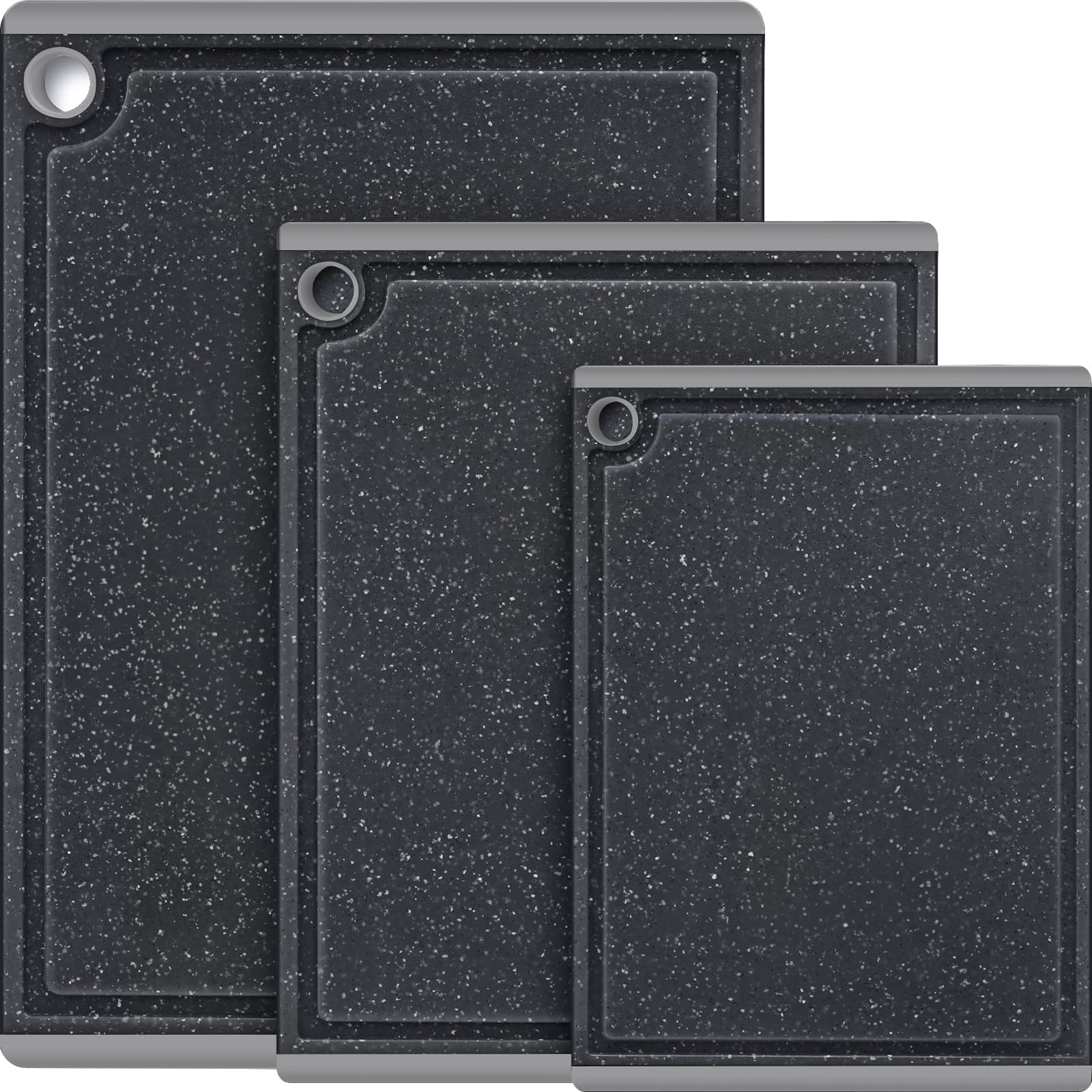 Kikcoin Plastic Cutting Boards for Kitchen, 3-Piece Large Cutting Board Set Dishwasher Safe Chopping Boards with Non-slip Feet and Juice Grooves, Light Gray