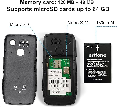 Miniatura 7 de C1+ 4G - Teléfono celular con botón grande Volte desbloqueado para personas mayores, teléfono móvil básico para el botón SOS para personas mayores,