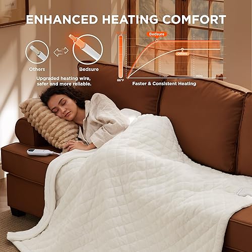 Vista 498 de Bedsure - Manta eléctrica tamaño matrimonial; térmica, de franela suave, calentamiento rápido, 10 ajustes de tiempo y 6 ajustes de calor; regalo 01