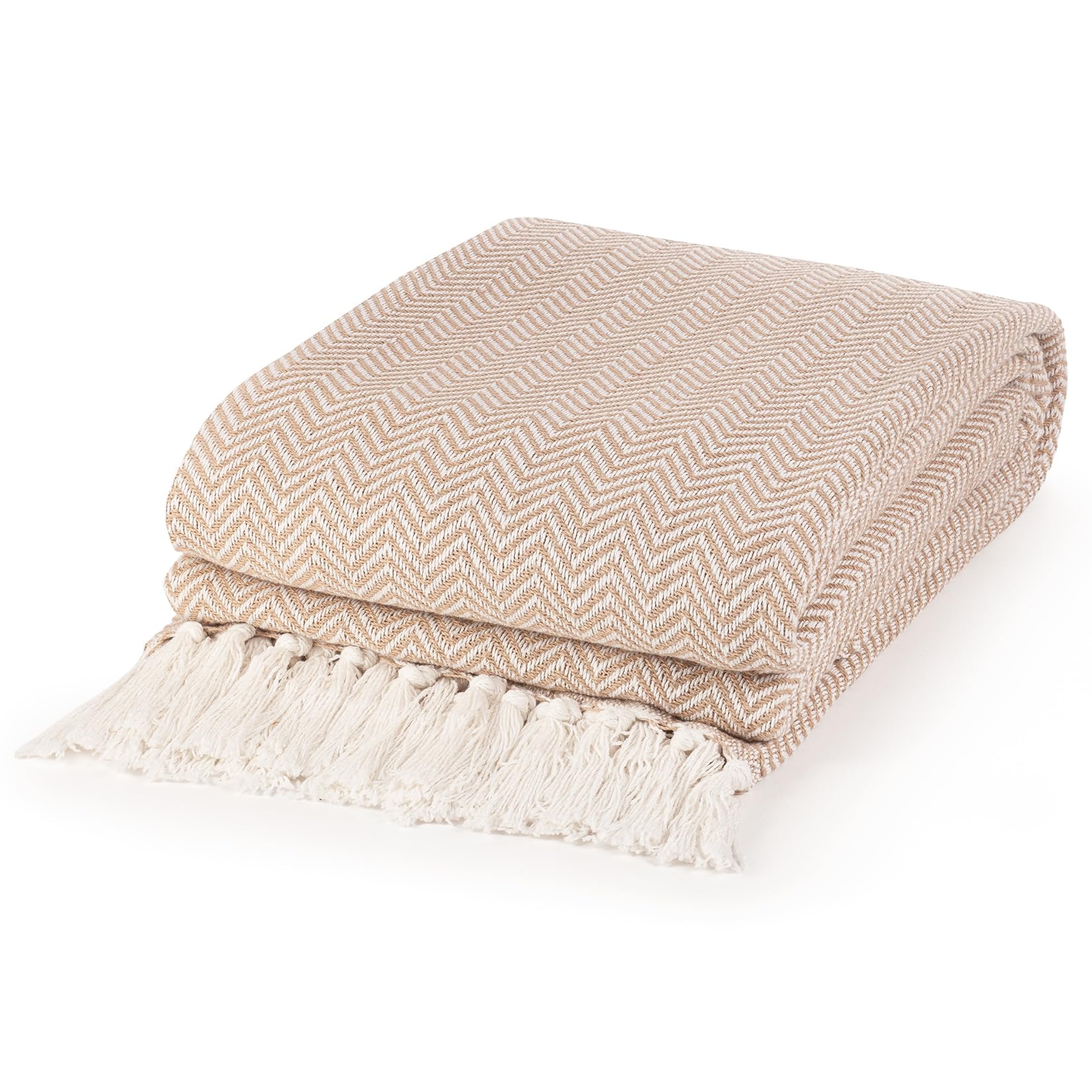 Ehc Tan Cotton Large Throws For Sofas,Suitable For 2 Seater Sofa | Double Bed Settees Couch, 180 X 230Cm,