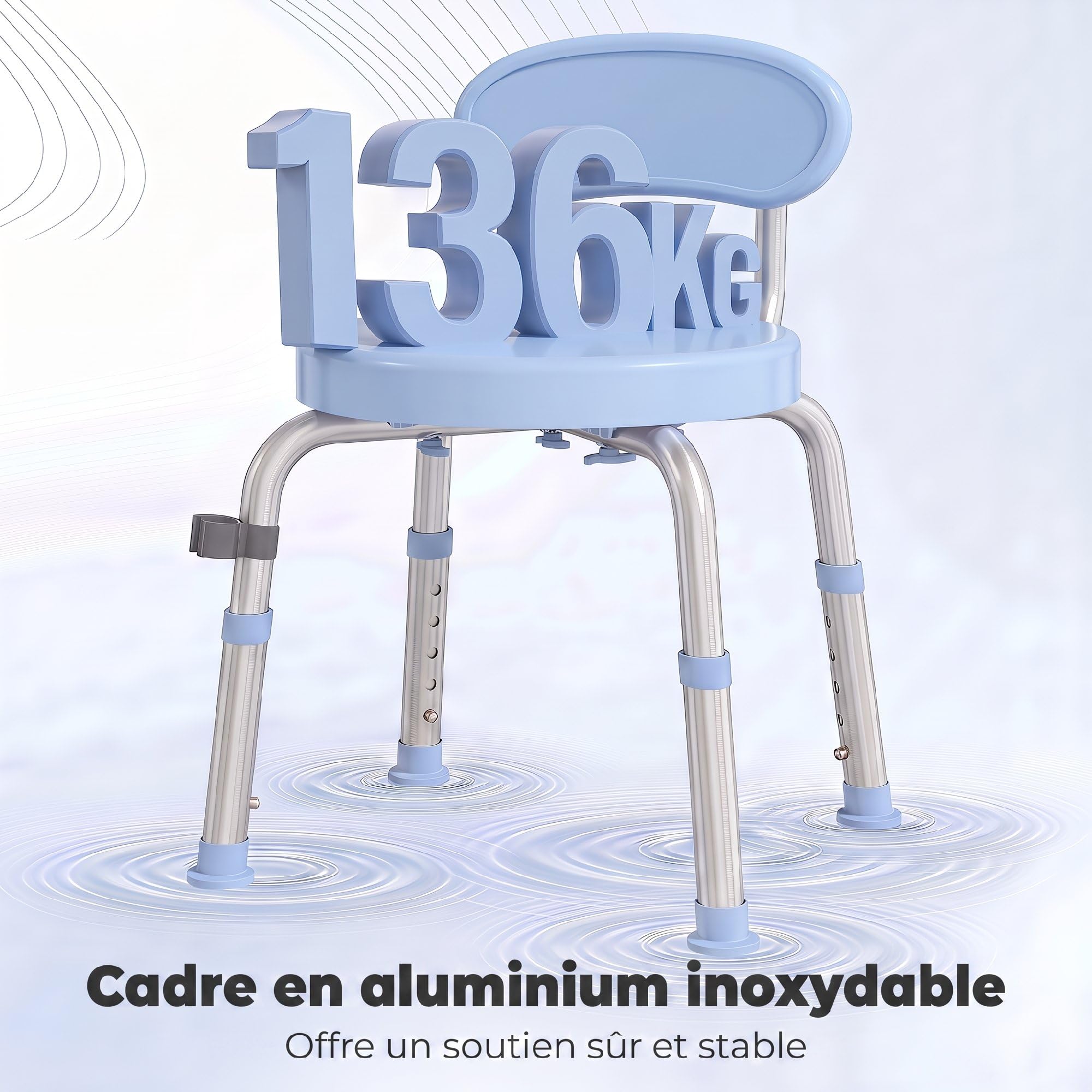 HOMCOM 360° stołek prysznicowy obrotowy aluminiową ramą, oparcie seniora