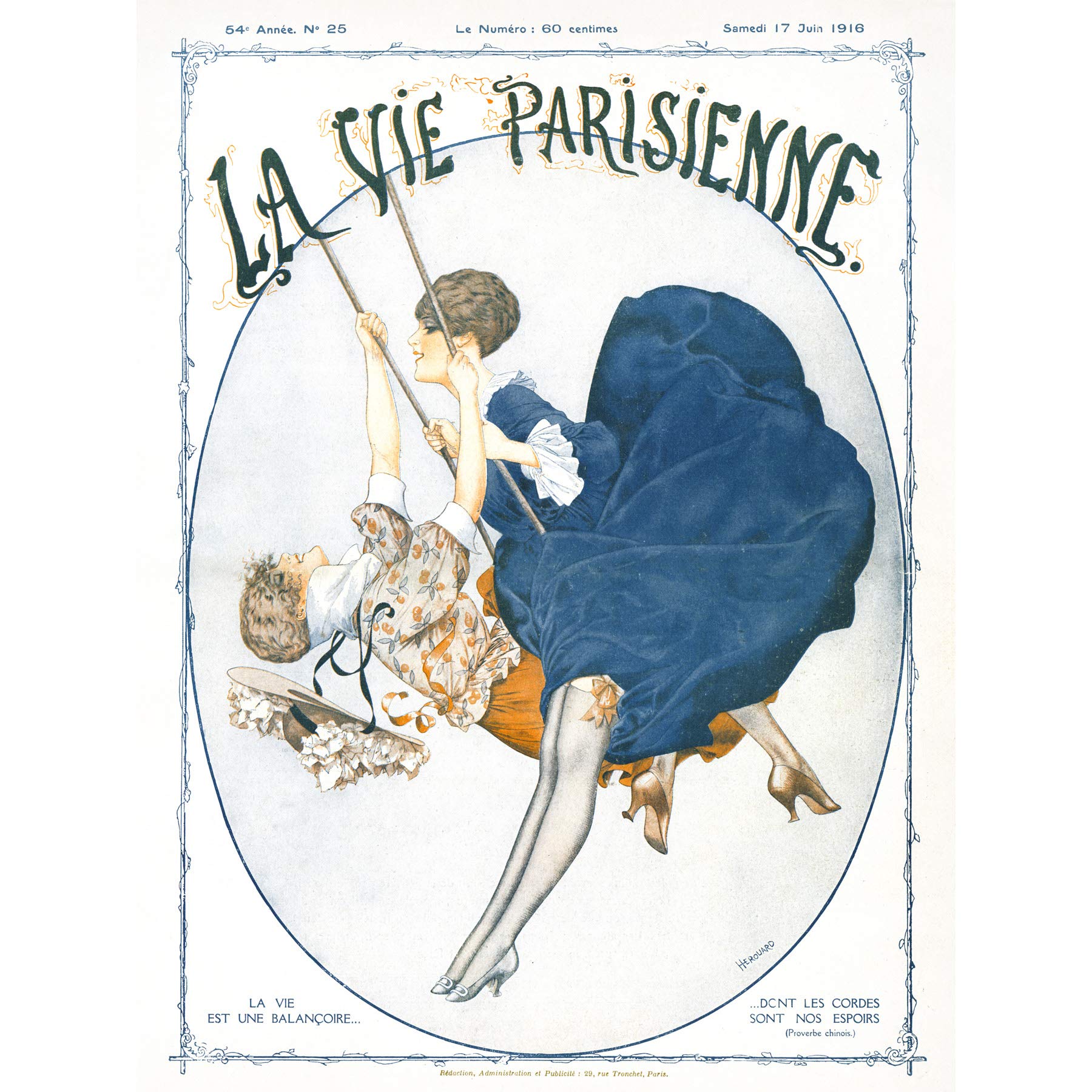 Artery8 La Vie Parisienne Swinging Ladies Magazine Cover Premium Wall Art Canvas Print 18X24 Inch
