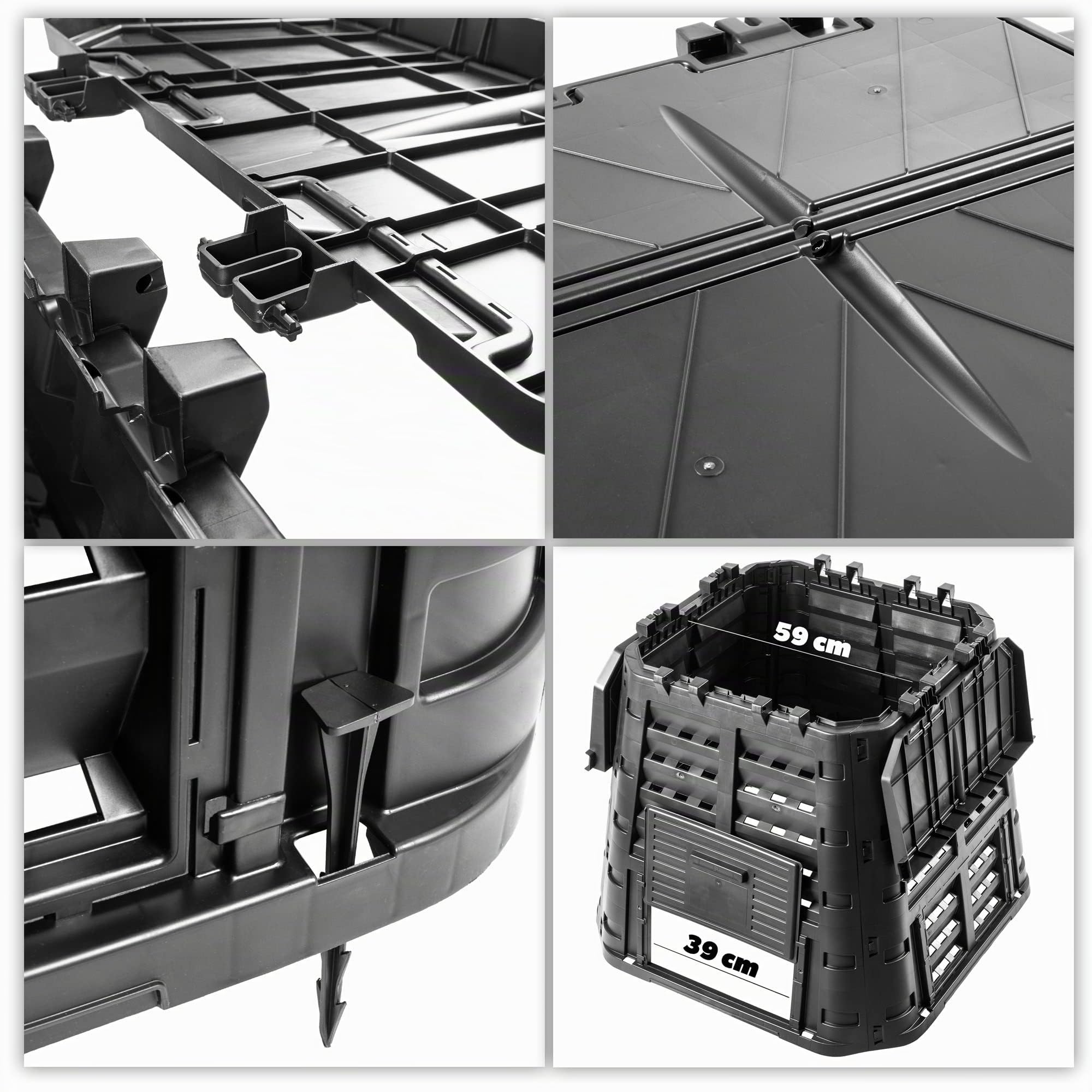 KADAX Composteur de Jardin 480L, Une Solution Écologique et Pratique pour Transformer vos Déchets Organiques en Engrais Nature, Bac à Compost (Noir)