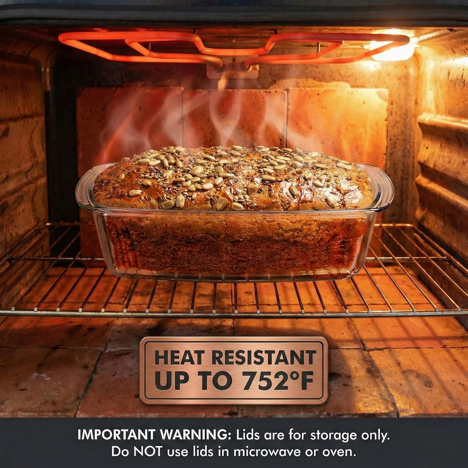 2 Pack Glass Loaf Pans with Lids, Deep 1.9 QT Rectangular Glass Baking Dish Set, 10.6 x 5.5 x 2.8 in Clear Bread Pan for Oven Baking, Serving, Fridge Storage, Wide Handles