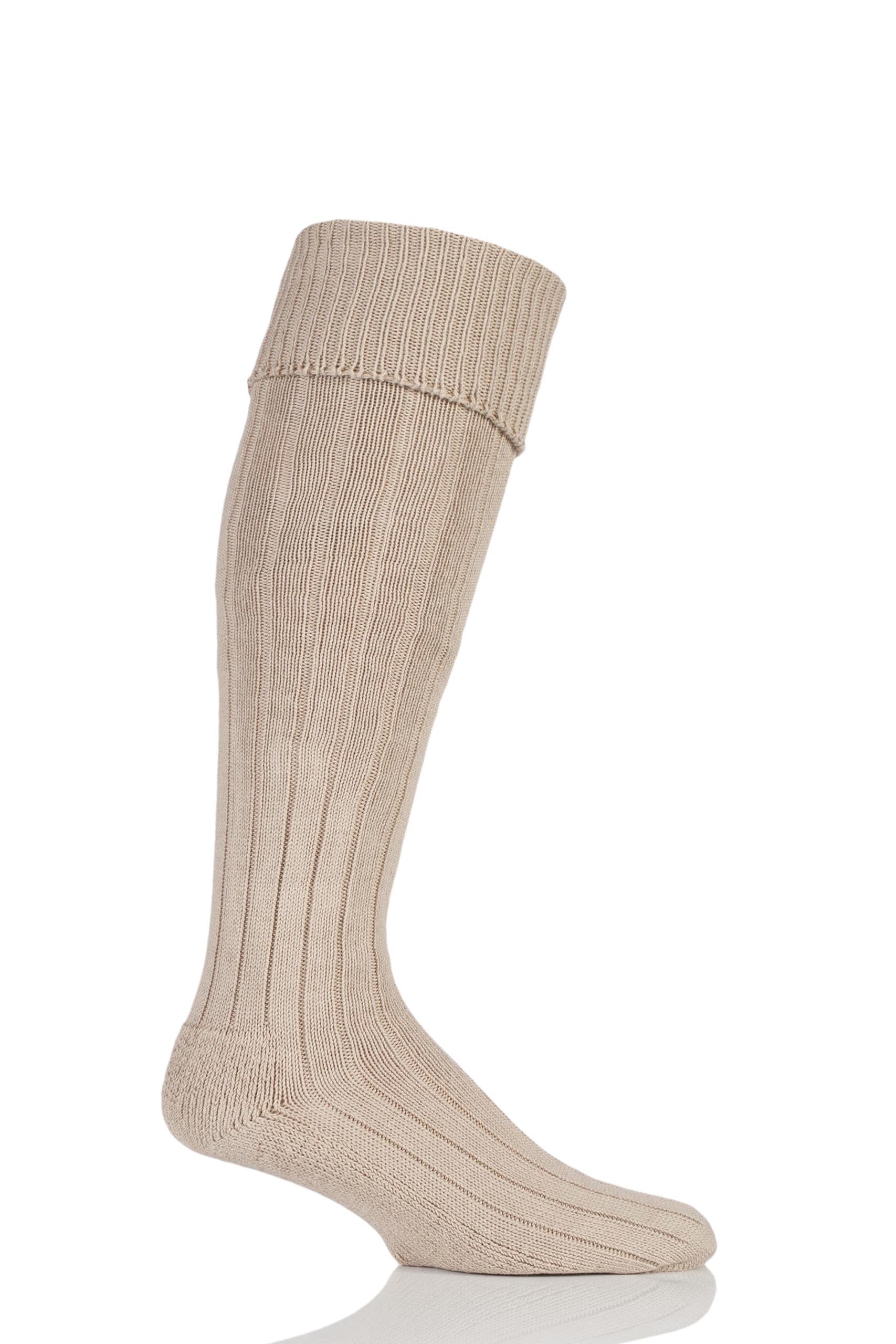 Glenmuir Men's Oatmeal 1 Pair Birkdale Cotton Cushioned Knee High Golf Socks 12-14