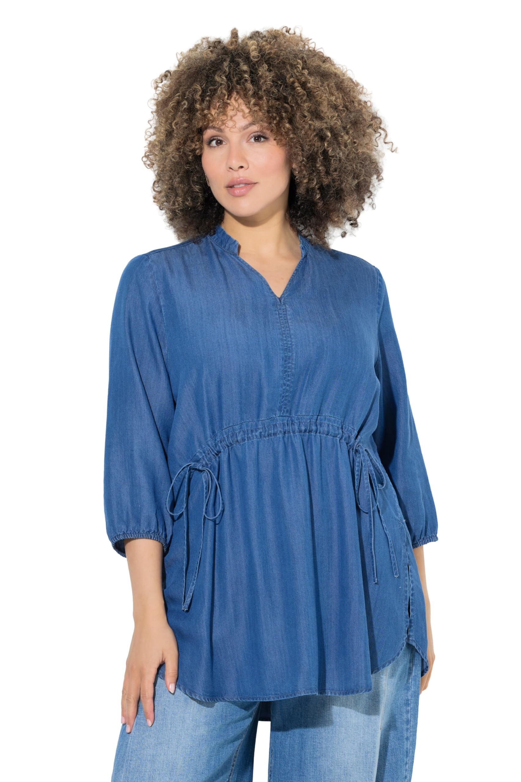 Ulla Popken Damen große Größen Übergrößen Plus Size Lyocell-Bluse, A-Linie, Stehkragen, 3/4-Glockenärmel 834551