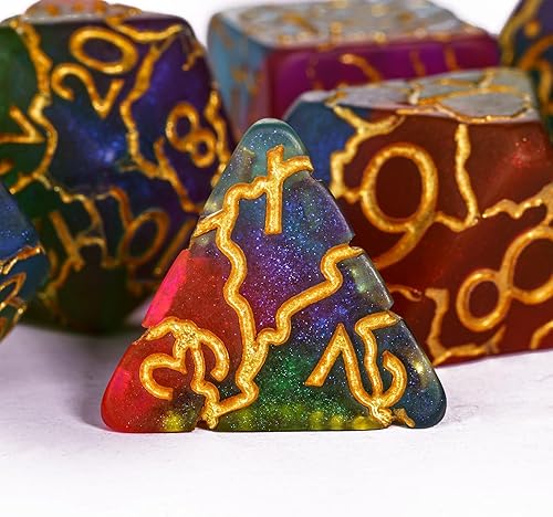 Miniatura 2 de HDdais Juego de dados DND, 7 piezas de dados poliédricos con diseño de grietas D&D para juegos de rol de Calabozos y Dragones y otros juegos de mesa